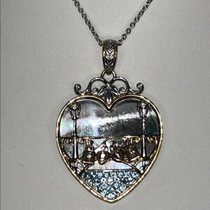 NWT Genuine Multi Gemstone Padlocks MOP Over Heart Statement Pendant Necklace